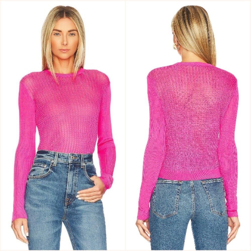 NWT Free People H2O Crew Neck Pullover Knit Top Sheer Hibiscus Highlight Pink XS